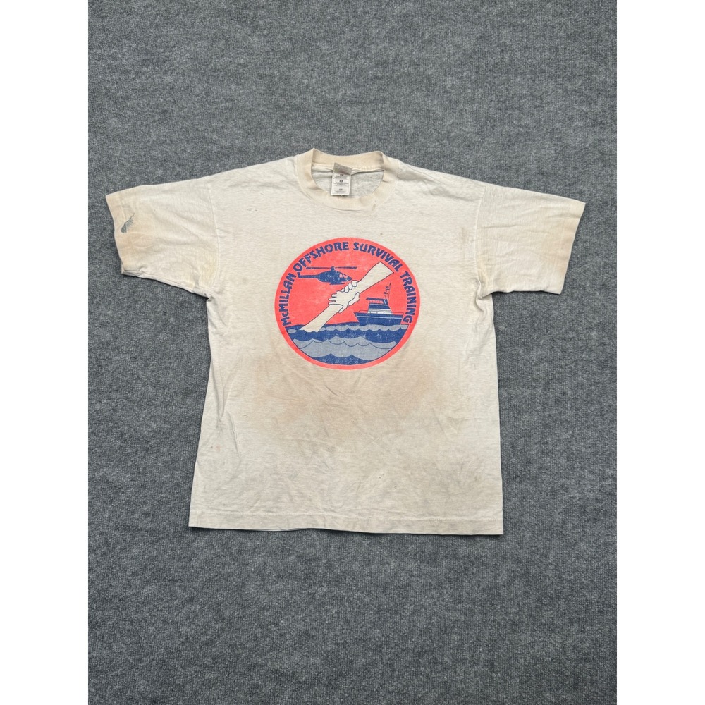 Vintage Fruit of the‎ Loom McMillan Offshore Survival Training T-Shirt Gray L